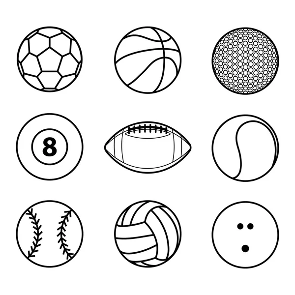 Collezione di icona palla sportiva contorno nero illustrazione vettoriale — Vettoriale Stock