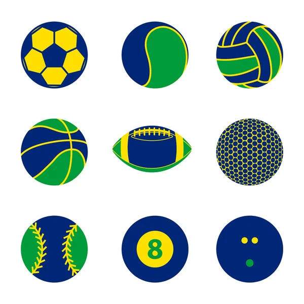 Collection d'icône de balle de sport avec le drapeau du Brésil illustration vectorielle de concept de couleur — Image vectorielle