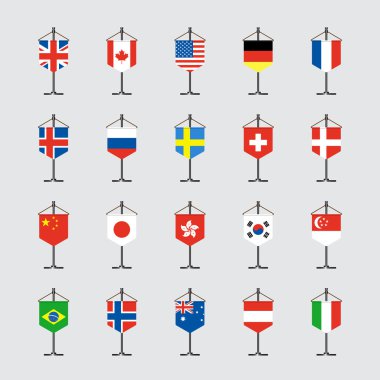 Set of national flag with stand vector illustration clipart