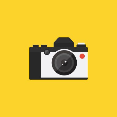Fotoğraf makinesi retro vintage tarzı simgesi düz tasarım vektör çizim 