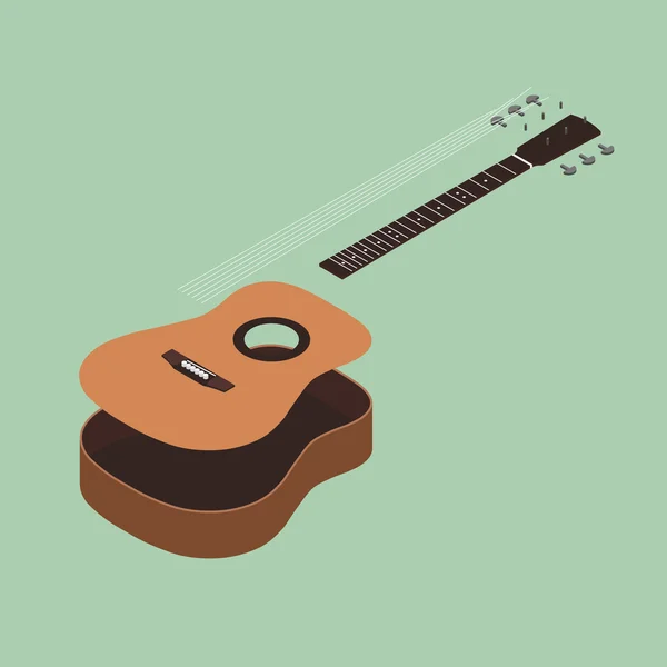 Guitarra acústica isométrica diseño plano vector ilustración — Vector de stock