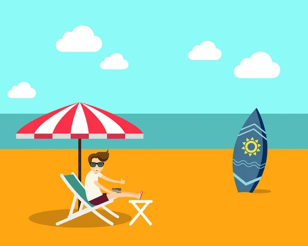 Temps de vacances été plage plat design vectoriel illustration — Image vectorielle