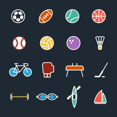 Spor simgeleri düz tasarım vektör çizim seti
