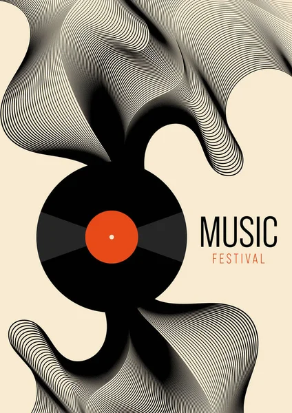 Музыкальный Дизайн Шаблона Плаката Фон Виниловой Пластинкой Абстрактной Полосой Линии — стоковый вектор