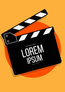 Film ve film poster tasarım şablonu arka plan alkışlama tahtası. Arkaplan, pankart, broşür, broşür, broşür, broşür, baskı, yayın, vektör illüstrasyonu için kullanılabilir