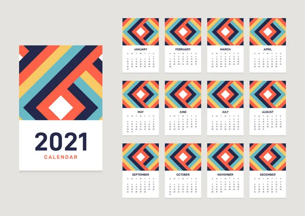 2021 Szablon Projekt Kalendarza Miesięcy Dekoracyjne Geometrycznym Wzorem Kształtu Ilustracja — Wektor stockowy
