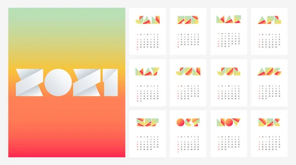 2021 Calendário Semana Modelo Design Começa Domingo Decorativo Com Tipografia — Vetor de Stock