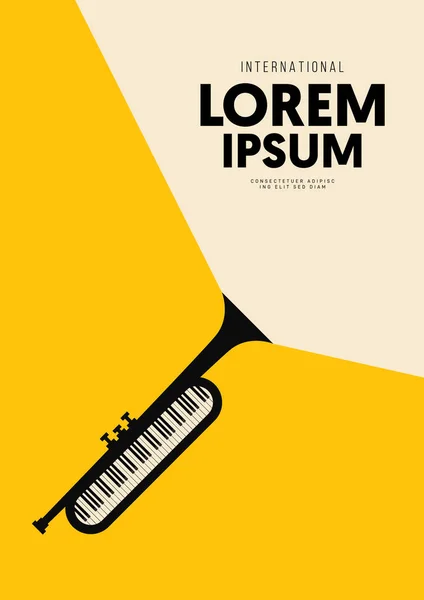 Musik Plakat Design Vorlage Hintergrund Dekorativ Mit Klaviertastatur Und Trompete — Stockvektor