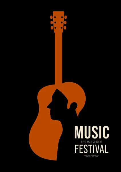 Plantilla Diseño Póster Musical Decorativo Con Contorno Guitarra Plantilla Elemento — Vector de stock