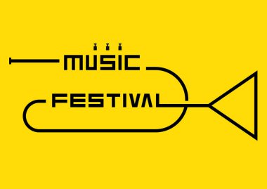 Müzik posteri tasarımı arka plan dekoratifi ile ana hatlı trompet. Tasarım ögesi şablonu arkaplan, pankart, broşür, baskı, yayın, vektör ilülasyonu için kullanılabilir