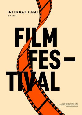 Film ve film poster tasarım şablonu ve klasik retro film şeridi. Arkaplan, pankart, broşür, broşür, broşür, broşür, baskı, yayın, vektör illüstrasyonu için kullanılabilir