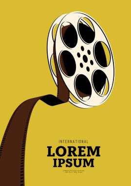 Film ve film afiş tasarım şablonu ve klasik film makarası. Arkaplan, pankart, broşür, broşür, broşür, broşür, baskı, yayın, vektör illüstrasyonu için kullanılabilir