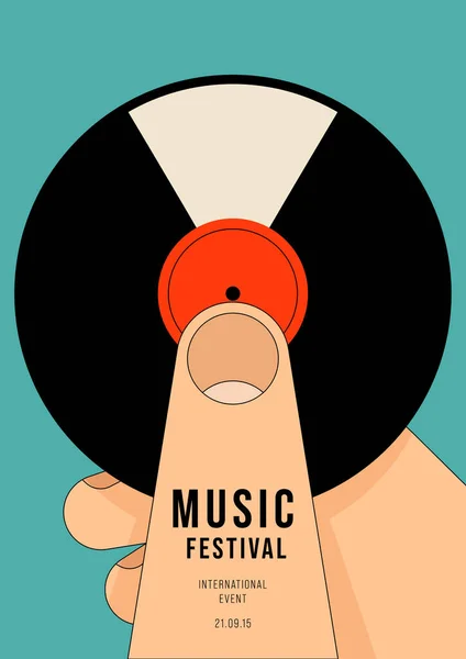 Plantilla Diseño Póster Musical Fondo Con Mano Humana Disco Vinilo — Vector de stock