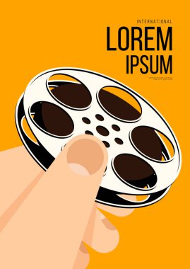 Film ve film afiş tasarım şablonu ve klasik film makarası. Arkaplan, pankart, broşür, broşür, broşür, broşür, baskı, yayın, vektör illüstrasyonu için kullanılabilir