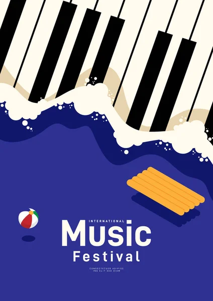 Modèle Conception Affiche Musique Été Fond Décoratif Avec Piano Modèle — Image vectorielle