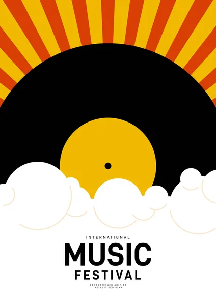 Modèle Affiche Musique Fond Modèle Avec Disque Vinyle Sunburst Modèle — Image vectorielle
