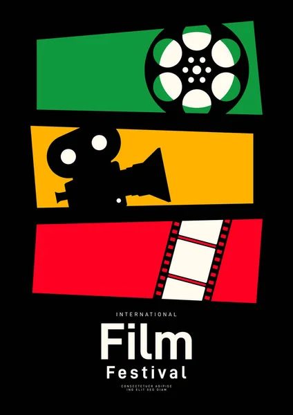 Klasik film makarası ve kamerası olan bir poster tasarımı şablonu. Arkaplan, pankart, broşür, broşür, broşür, broşür, baskı, yayın, vektör illüstrasyonu için kullanılabilir