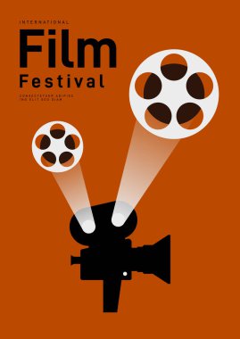 Klasik film kameralı film afişi tasarım şablonu. Arkaplan, pankart, broşür, broşür, broşür, broşür, baskı, yayın, vektör illüstrasyonu için kullanılabilir