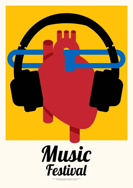 Festival Música Cartel Diseño Plantilla Fondo Decorativo Con Corazón Auriculares — Archivo Imágenes Vectoriales