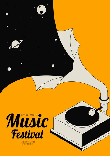 Musik Plakat Design Vorlage Hintergrund Dekorativ Mit Schallplatte Und Galaxie — Stockvektor