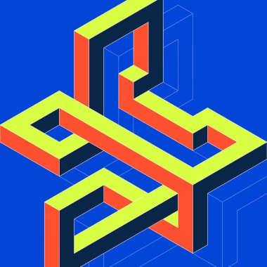 Isometric geometrik şekil soyut arkaplan modern sanat tarzı. Tasarım ögesi şablonu poster, arkaplan, yayın, broşür, broşür, broşür, broşür, illüstrasyon için kullanılabilir