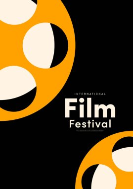 Film ve film afiş tasarım şablonu ve film makarası. Arkaplan, pankart, broşür, broşür, broşür, broşür, baskı, yayın, vektör illüstrasyonu için kullanılabilir