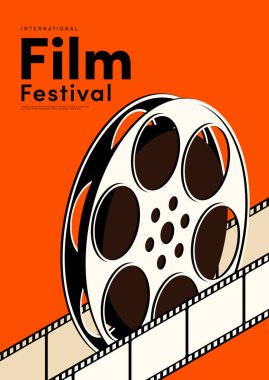 Film ve film afiş tasarım şablonu ve film makarası. Arkaplan, pankart, broşür, broşür, broşür, broşür, baskı, yayın, vektör illüstrasyonu için kullanılabilir