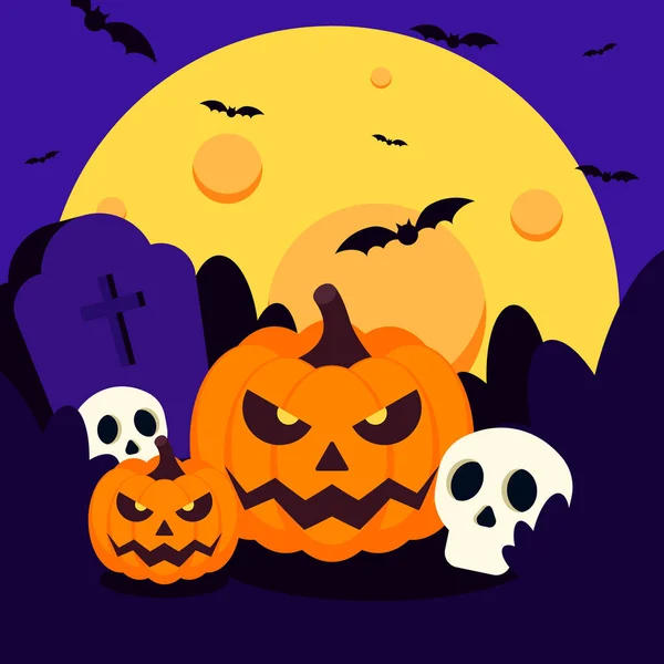 Feliz Fiesta Halloween Plantilla Diseño Fondo Decorativo Con Esqueleto Calabaza — Vector de stock