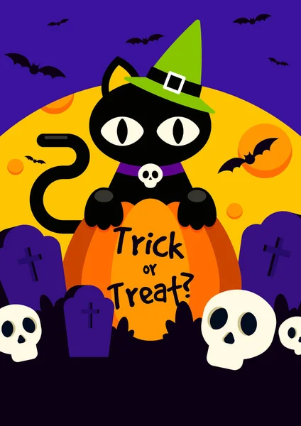 Happy Halloween Party Template Design Background Decorative Black Cat Pumpkin — Stock Vector