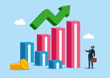 Exchange trading. Rising profit growth graph. Investment profit growth. Vector flat illustration