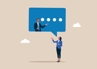 Kadın ve erkek arasında verimli bir diyalog ya da sohbet. İş arkadaşları, menajerler ve ekip arasındaki sanat kurumsal iletişimi. Muhabbet, iş yerinde gergin ve cahil. Vektör düz resimleme 