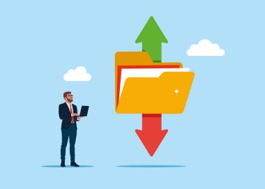 Dosyaları ve oku olan dizin. Çevrimiçi veri ya da evrak işleri, dosya yönetimi, bilgi alışverişi için kodlama. Vektör düz resimleme