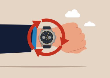 Yuvarlak bir okun içinde bilek nöbeti, zaman geçişi. Vektör düz resimleme