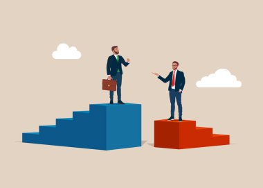 Rakiplerini yenen bir liste. İş dünyasındaki rekabet ve başarı arayışı. İş rekabeti. Ödeme aralığı, eşitsizlik. Vektör düz resimleme