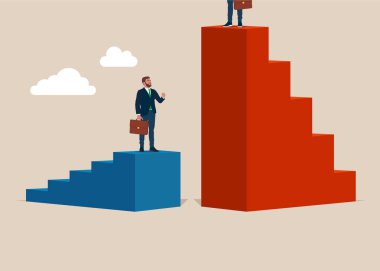 İş rekabeti. Rakiplerini yenen bir liste. İş dünyasındaki rekabet ve başarı arayışı. Ödeme aralığı, eşitsizlik. Vektör düz resimleme