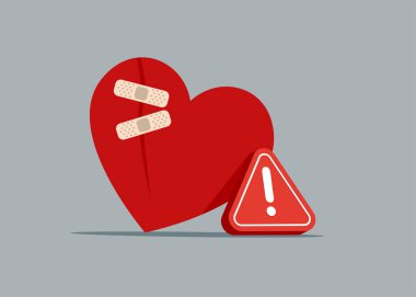 Kalp şeklinde ve ünlem işareti var. Kalp kırıklığı ya da boşanma ve ilişki sorunu. Düz vektör illüstrasyonu