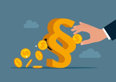 Yazı tura atarak. Yatırılan maliyetlerden elde edilen kazancı elde etmek için paragrafa para yatırıyor. Avukat ve avukat hizmetleri. Yasalar yürürlüğe giriyor. Vektör