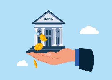 Parayla iflas etmiş bir banka. Düz biçimli modern vektör illüstrasyonu