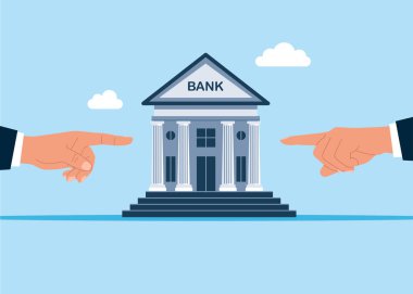 Avuçlar bankayı gösteriyor. Düz vektör illüstrasyonu