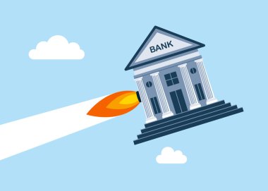 Banka roket hızıyla rekor kırdı. Enflasyon ve fiyat kavramı. Düz biçimli modern vektör illüstrasyonu