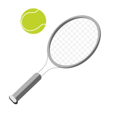 Beyaz arka planda tenis raketi ve top.