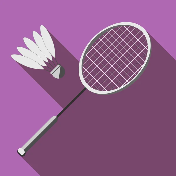 Raqueta y un volante para bádminton con sombra larga — Vector de stock