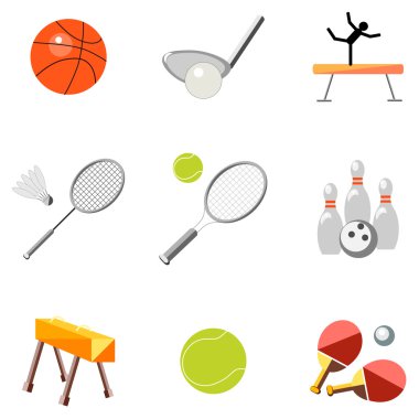 Beyaz bir arka plan üzerinde spor malzemeleri Icons set