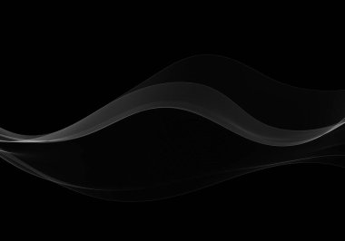 Modern minimalist tasarım için siyah zemin üzerinde gri ve beyaz dalgalı çizgilerin soyut monokrom kompozisyonu.