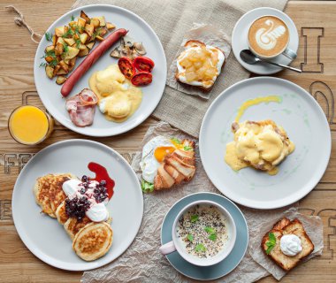 Brunch seçim gıda yemek yeme kavramı seçenekleri