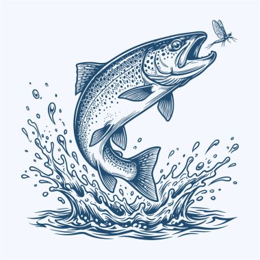 El Çizimi Alabalık Yakalayıcı Sinek Avlama Vektörü