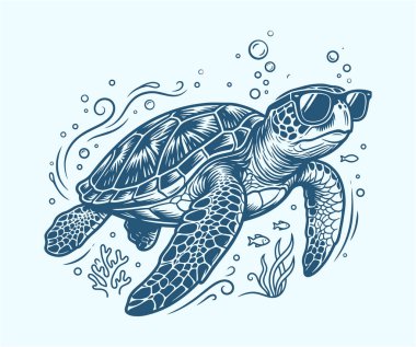 Güneş gözlüğü takan Deniz Kaplumbağası Vektörü
