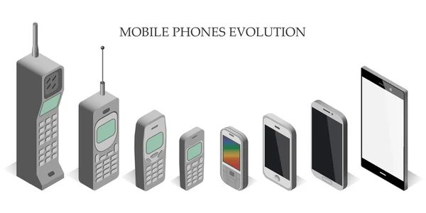 Evolución del teléfono móvil vector isométrico . — Vector de stock