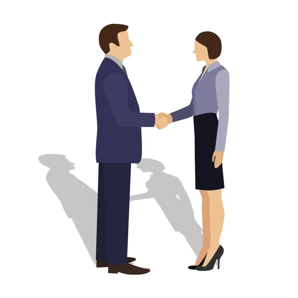 Uomo d'affari che stringe la mano alla donna d'affari. — Vettoriale Stock