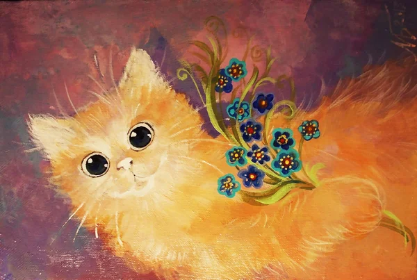 drawing oil. painted cat, beautiful card